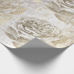 Papel De Regalo Rosas de color blanco floral metálico prefabricad