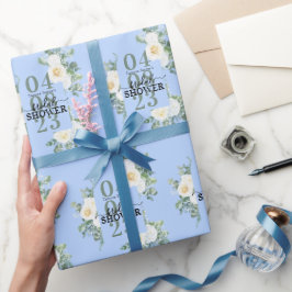 Papel De Regalo Rosas de color blanco suave Eucalipto Azul