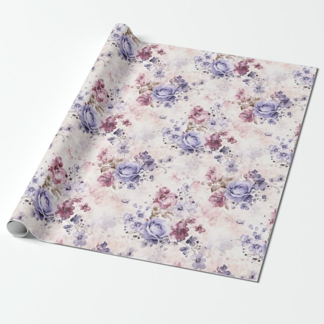 Papel De Regalo Rosas de color morado romántico (Desenrollado)