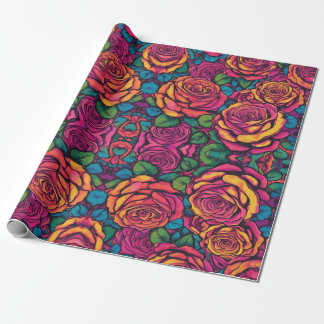 Papel De Regalo Rosas de colores Flores brillantes psicodélicas Re