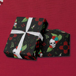 Papel De Regalo Rosas de cráneo Zia Sun Greenery Nuevo México Negr