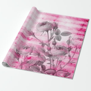 Papel De Regalo Rosas de fondo rosado caliente   Floral