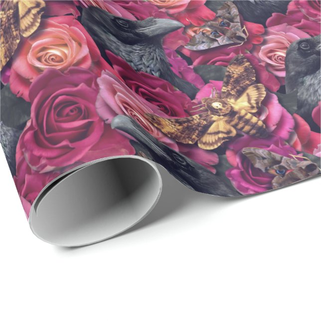 Papel De Regalo Rosas de Hawk Moth Gothic Raven (Esquina del rollo)