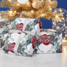 Papel De Regalo Rosas de invierno Pine & Spruce Tree Greenery Trel