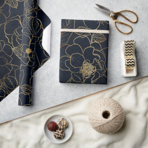 Papel De Regalo Rosas de oro azul elegantes
