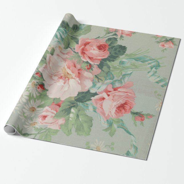 Papel De Regalo Rosas de repollo antiguos de la época francesa (Desenrollado)