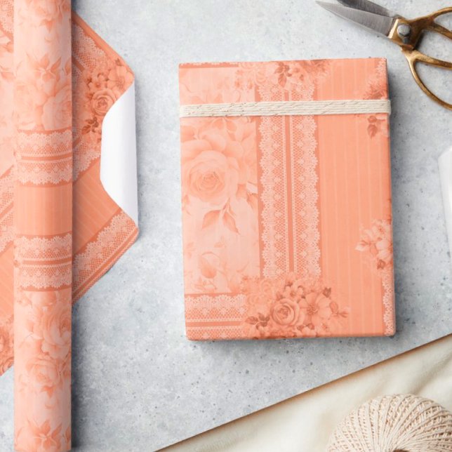Papel De Regalo Rosas de Vintage Peach Lace (Vintage, romantic, feminine...)