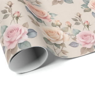 Papel De Regalo Rosas delicadas en acuarela en colores pastel suav