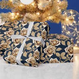 Papel De Regalo Rosas Doradas Con Acabado Metálico