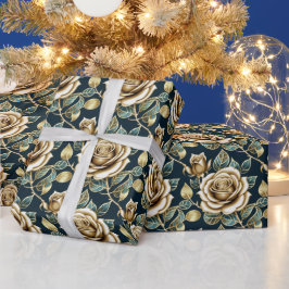 Papel De Regalo Rosas Doradas con Acabado Metálico