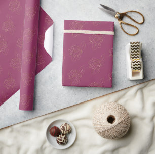 Papel De Regalo Rosas doradas rosadas de Borgoña