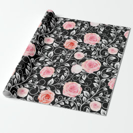 Papel De Regalo Rosas en negro