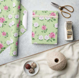 Papel De Regalo Rosas en rosa y blanco