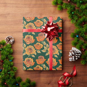 Papel De Regalo Rosas en varios tonos de naranja y amarillo