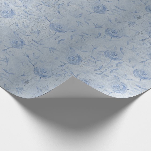 Papel De Regalo Rosas Floral Azul Moda de verano plateado (Esquina)