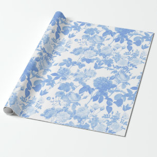 Papel De Regalo Rosas Florales Blancas Azules Patrón Chinoiserie F
