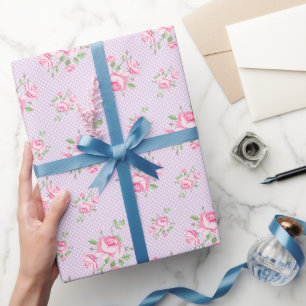 Papel De Regalo Rosas florales de época clásica polka-dot Lavender