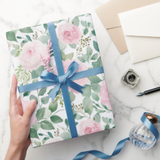 Papel De Regalo Rosas florales suaves de acuarela en rosa 