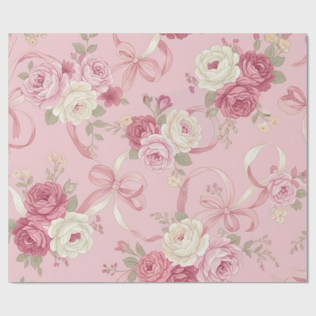 Papel de regalo Rosas florales y lazos de cinta (Superficie plana)