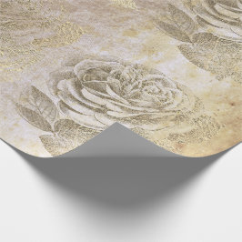 Papel De Regalo Rosas Foxier Gold Pearly Metallal Floral Grungy