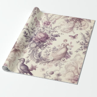 Papel De Regalo Rosas Francesas Románticas Decoupage de Pájaros