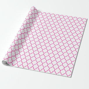 Papel De Regalo Rosas fuertes de Quatrefoil del marroquí en blanc
