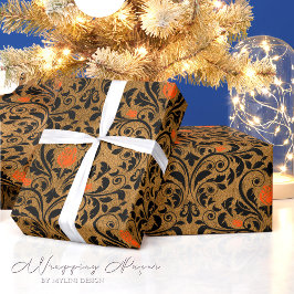 Papel De Regalo Rosas Gold Damask Vintage gótico de Victoria
