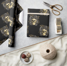 Papel De Regalo Rosas Gothage Vintage Skull Black & Gold