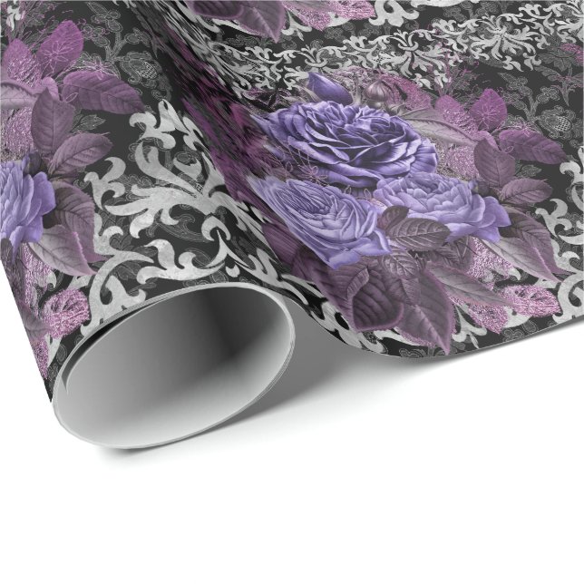 Papel De Regalo Rosas góticos morados (Esquina del rollo)