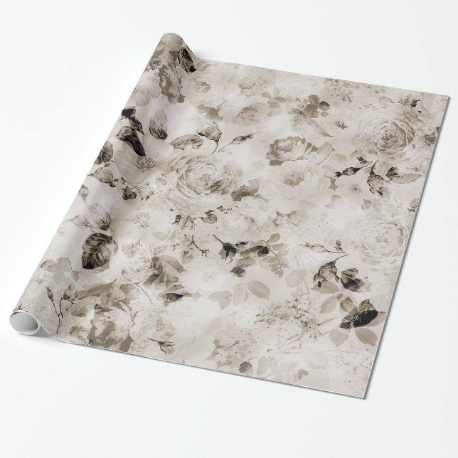 Papel De Regalo Rosas grises blancos elegantes lamentables del (Desenrollado)