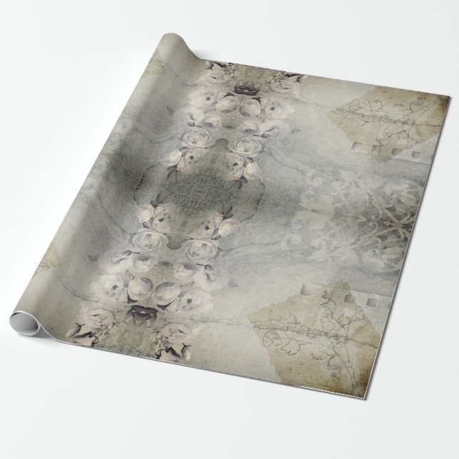 Papel De Regalo Rosas Grunge Gray Gothic (Desenrollado)