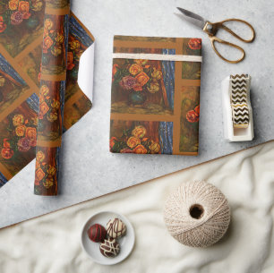 Papel De Regalo Rosas Impresionistas de Renoir en Jarrón Teal Arte
