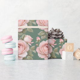 Papel De Regalo Rosas Inglesas Clásicas en Rosa Rubor