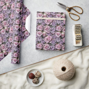 Papel De Regalo Rosas Lavanda Con Lila Suave Y Rosa