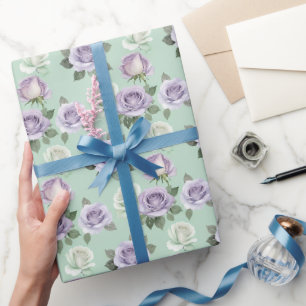 Papel De Regalo Rosas Lilas Suaves Y Blancas Con Efectos De Acuare