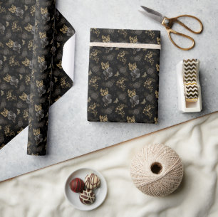 Papel De Regalo Rosas mariposas brillo negro gótico y dorado