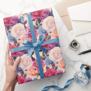 Papel De Regalo Rosas mixtos románticos Patrón de Bouquet floral s