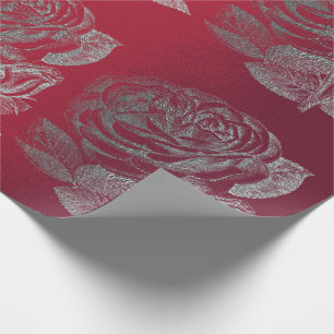 Papel De Regalo Rosas Moda de Vino Rojo Gris Gris Metálico Platead