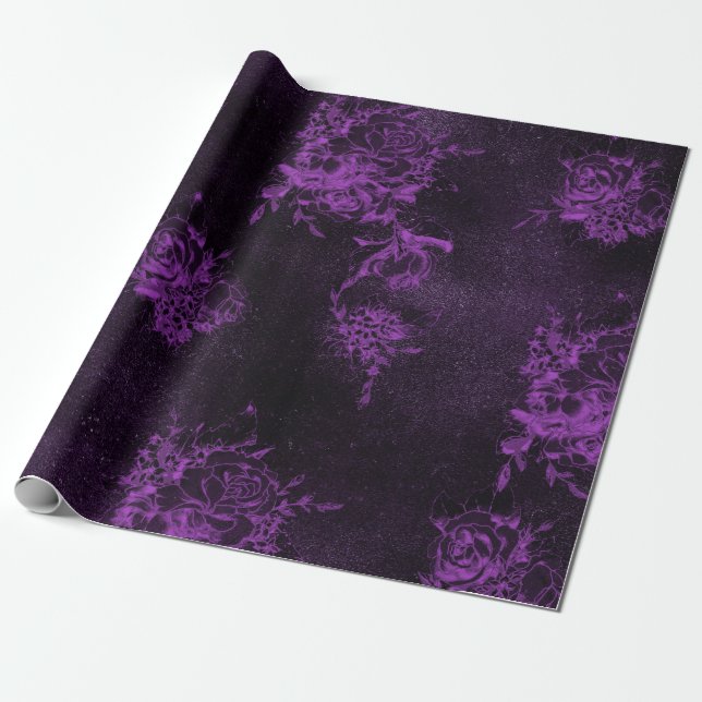 Papel De Regalo Rosas morados y manchas en morado (Desenrollado)