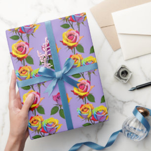 Papel De Regalo Rosas Multicolores Brillantes En Tonos De Arcoíris