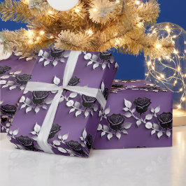 Papel De Regalo Rosas Negras Elegantes Con Hojas De Plata