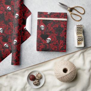 Papel De Regalo Rosas Negras Góticas y Calaveras