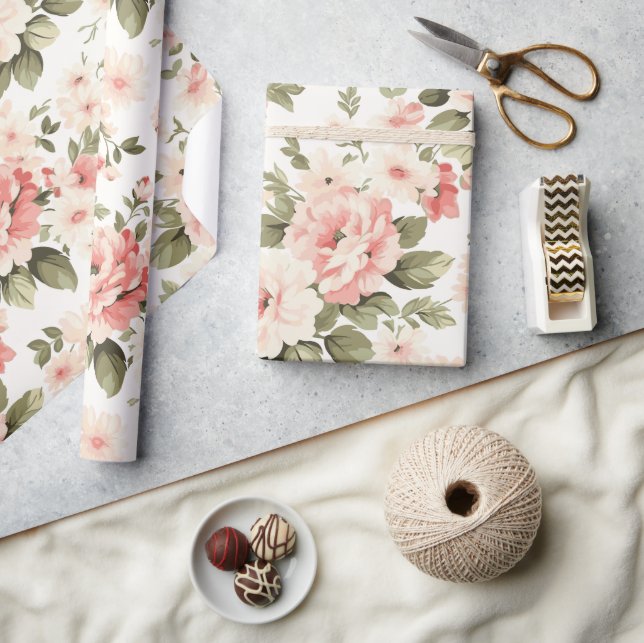 Papel De Regalo Rosas pastel de Crema (Artesanía)