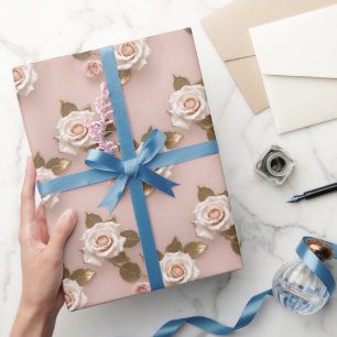 Papel De Regalo Rosas Pequeñas En Tonos De Marfil Y Oro