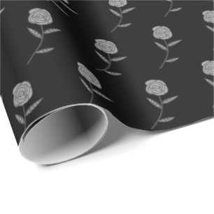 Papel De Regalo Rosas plateados Ditsy Floral Black Holiday Gift