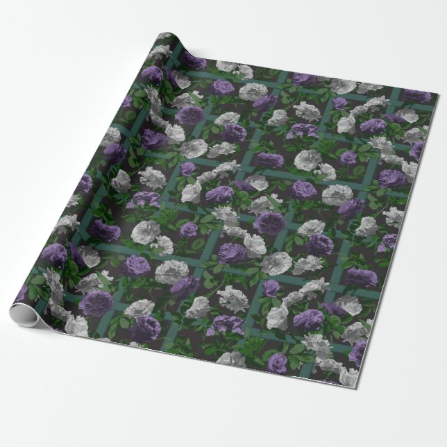 Papel De Regalo Rosas Purple Elegent Floral (Desenrollado)