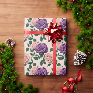 Papel De Regalo Rosas púrpuras estilizadas con acentos verdes