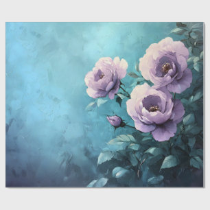 Papel De Regalo Rosas púrpuras sobre decoupage azul turquesa