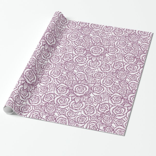 Papel De Regalo Rosas Purpurinas esparcen morado (Desenrollado)