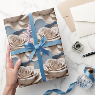 Papel De Regalo Rosas renderizadas en 3D en tonos de azul y blanco